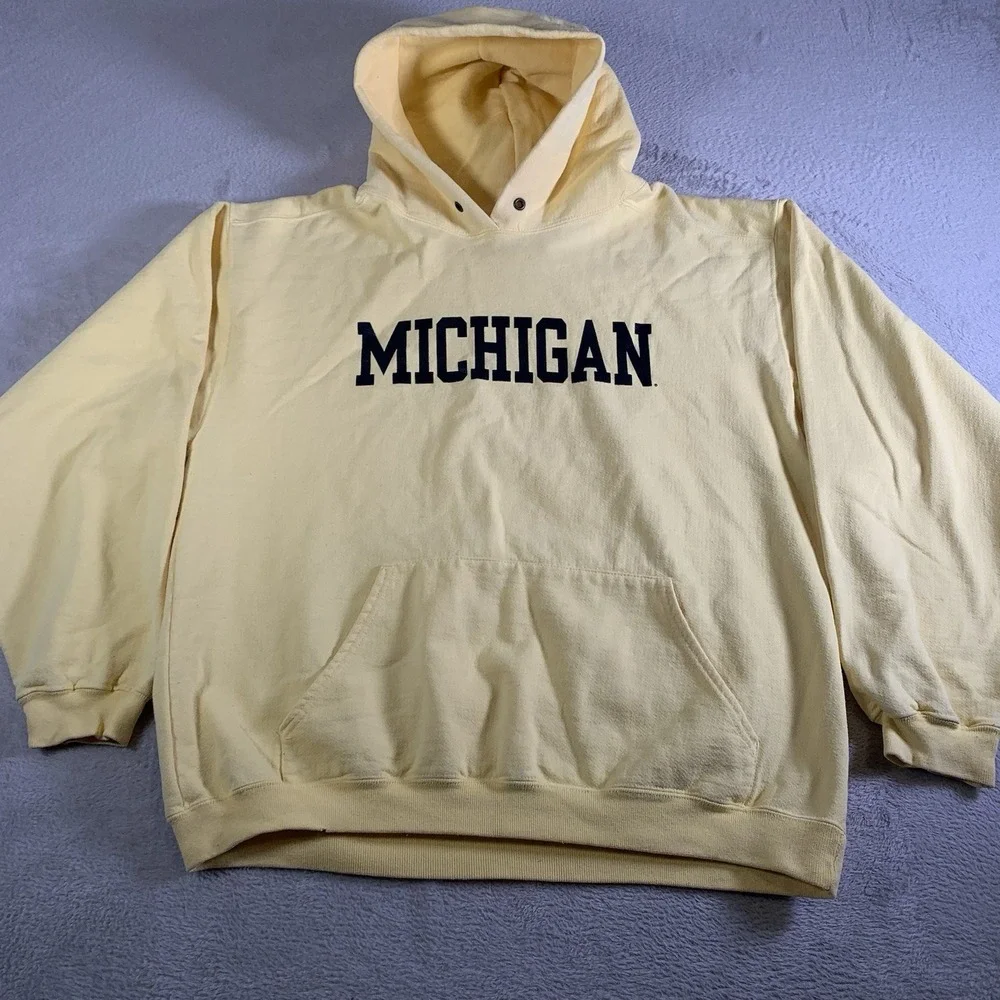Vintage Michigan Wolverines Hoodie Mens Large Yellow 90s Reverse Weave USA Made - Picture 4 of 8